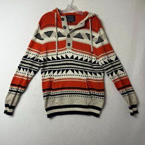 American Eagle‎ Sweater Mens M Hooded Aztec Southwestern Pullover Pocket orange